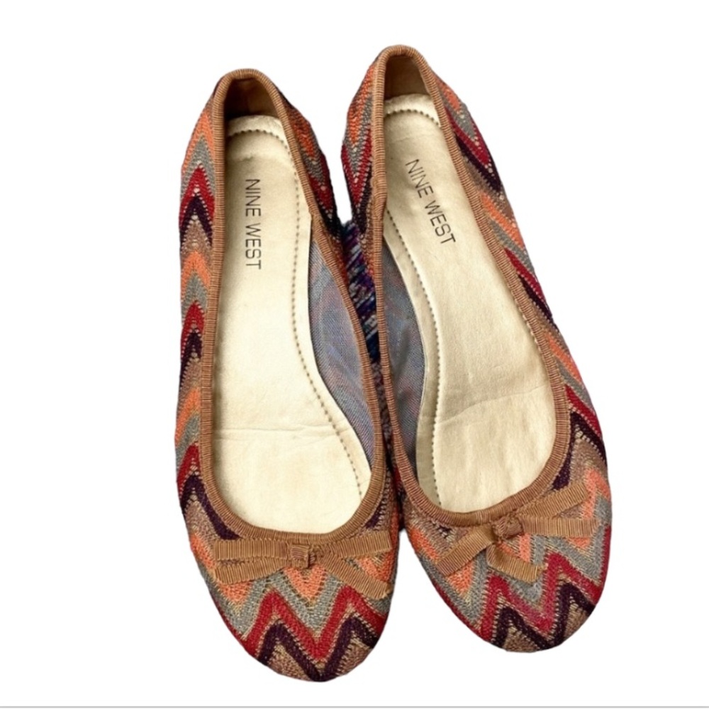 Nine West• chevon brown orange crochet knit ballet flats size 6.5